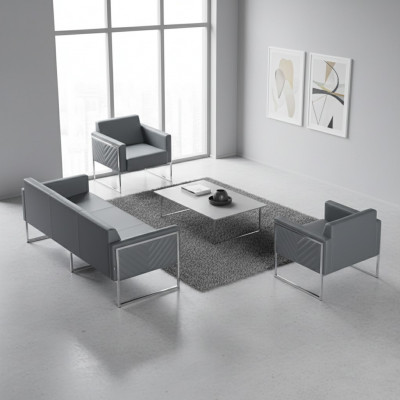 Aarbechtszëmmer-Set 3tlg 3-Sëtzer mat 2x Sesselen Gro Monochrom Modernen Stil