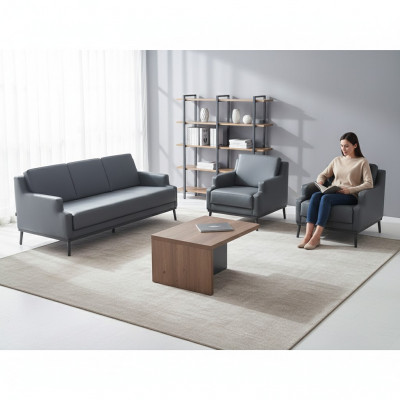 Aarbechtszëmmer-Set 4tlg 3-Sëtzer 2x Still Couchtisch Donkelgro Braun