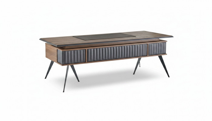 Bürosdësch Recht-Eckeg Form Braun Gro Zweefaarweg mat Tiräng Modern