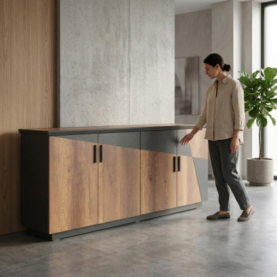 Sideboard Akteschaf mat 4 Dieren Braun / Gréisst Zweefaarweg Modern Stil