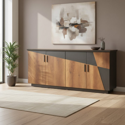 Sideboard Akteschaf mat 4 Dieren Braun / Gréisst Zweefaarweg Modern Stil