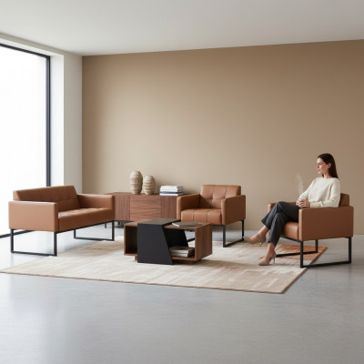 Bürosset Braun 4-Deel 2-Sëtzer 2x Sesselen Couchtisch Eenfaarweg Stil