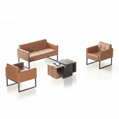 Bürosset Braun 4-Deel 2-Sëtzer 2x Sesselen Couchtisch Eenfaarweg Stil