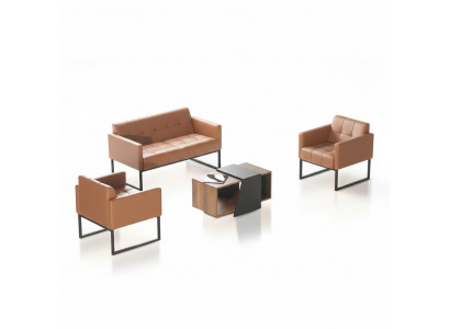 Bürosset Braun 4-Deel 2-Sëtzer 2x Sesselen Couchtisch Eenfaarweg Stil