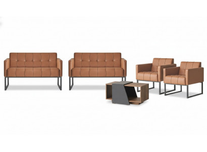 Aarbechtszëmmer-Set 5 Deeler Braun 2x 2-Sëtzer 2x Fautteuil Couchtisch Gro Stil