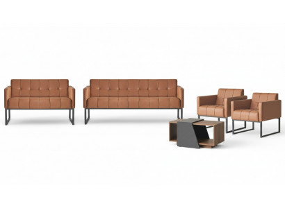 Aarbechtszëmmer-Set 5tlg 3-Sëtzer 2-Sëtzer 2x Sesselle Couchtisch Braun Stil
