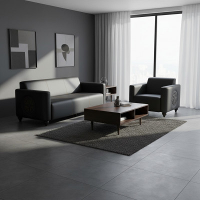 Aarbechtszëmmer-Set 2-Stéck 3-Sëtzer Fauteuil Schwaarz Eefaarweg Modern Design