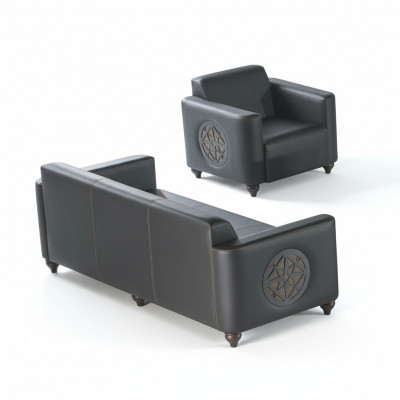 Aarbechtszëmmer-Set 2-Stéck 3-Sëtzer Fauteuil Schwaarz Eefaarweg Modern Design