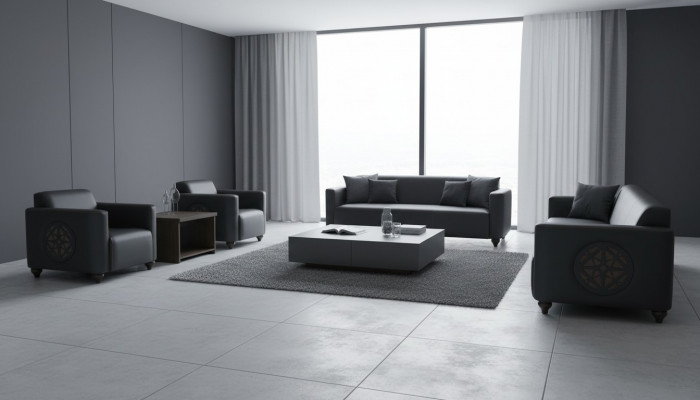 Stylvoll Aarbechtszëmmer Miwwelen Designer 2x 3-Sëtzer 2x Fotell Couchtësch