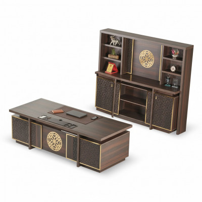 Aarbechtszëmmer Set 3-delig Bürodesk Sideboard Bicherregal Schockela Braun Eenfaarweg