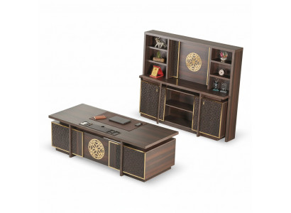 Aarbechtszëmmer Set 3-delig Bürodesk Sideboard Bicherregal Schockela Braun Eenfaarweg