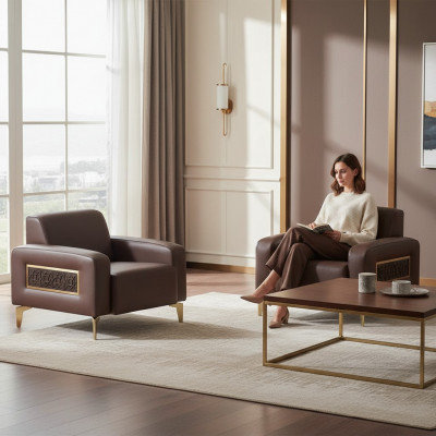 Aarbechtszëmmer-Set 2tlg Sessell Braun Eefaarweg Modern Design Wunnzëmmer
