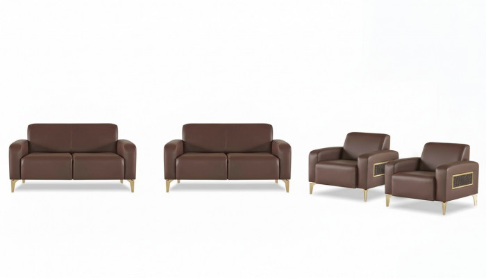 Aarbechtszëmmer-Set 4-Stéck 2x 2-Sëtzer mat 2x Fotell Braun Eefaarweg Modern