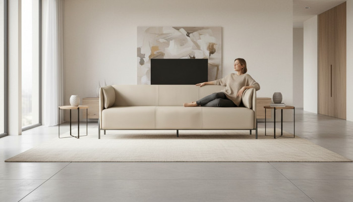 Aarbechtsraum-Set 3-Sëtz-Sofa Beige Modernen Design Wunnzëmmer Këssen