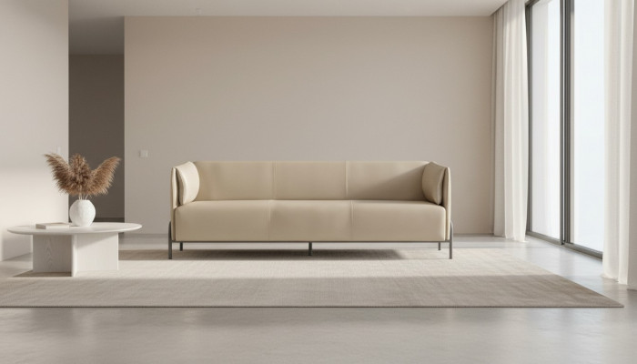 Aarbechtsraum-Set 3-Sëtz-Sofa Beige Modernen Design Wunnzëmmer Këssen