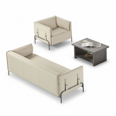 Aarbechtszëmmer-Set 3tlg Beige 3-Sëtzer Stillgréng Couchtisch Wunnzëmmer