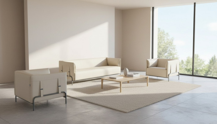 Aarbechtszëmmer-Set 3tl Beige 3-Sëtzer 2x Still mat Këssen Stuff