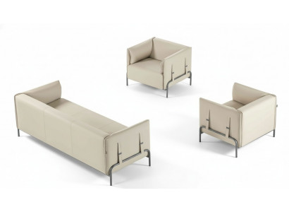 Aarbechtszëmmer-Set 3tl Beige 3-Sëtzer 2x Still mat Këssen Stuff