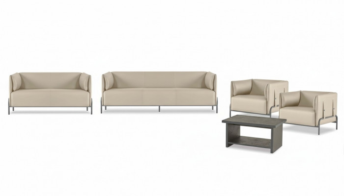 Aarbechtszëmmer-Set 5-tlg Beige 3-Sëtzer 2-Sëtzer 2x Sessel Gri Couchtisch