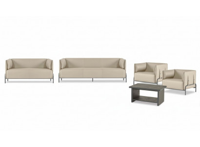 Aarbechtszëmmer-Set 5-tlg Beige 3-Sëtzer 2-Sëtzer 2x Sessel Gri Couchtisch