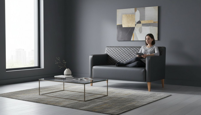 Zwee Sëtzer Canapé Büro Schwaarz Eefaarweg Modern Design Wunnzëmmer