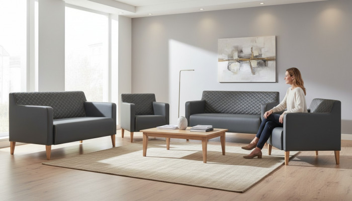 Aarbechtszëmmer-Set 4tlg 2x S-Sëtz 2x Fauteuil Schwaarz Eefaarweg Modern