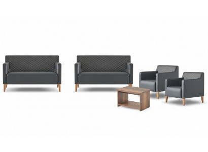 Aarbechtszëmmer-Set 5-Stéck Schwaarz 2x 2-Sëtzer 2x Fauteuil Braun Dësch