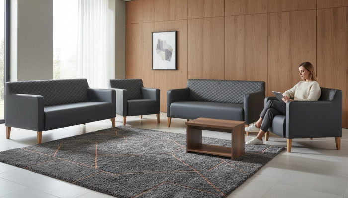 Aarbechtszëmmer-Set 5-deeleg Schwaarz 3-Sëtzer 2-Sëtzer 2x Fauteuil Kaffisdësch