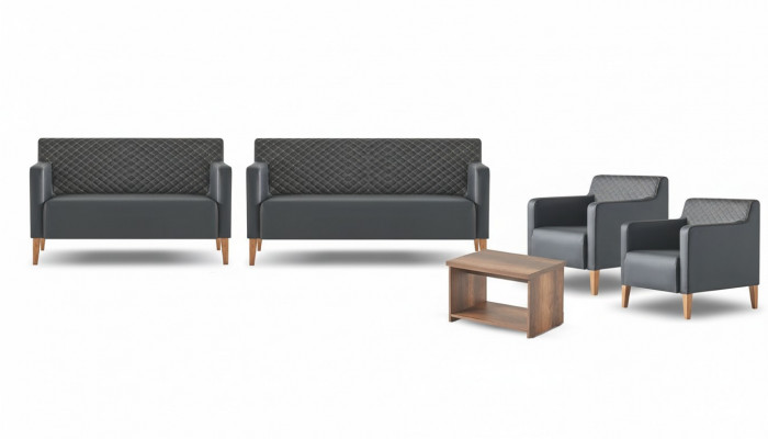 Aarbechtszëmmer-Set 5-deeleg Schwaarz 3-Sëtzer 2-Sëtzer 2x Fauteuil Kaffisdësch