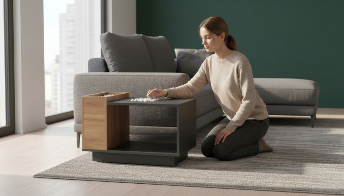Schwaarz-Brongen Büro Couchtisch Designer Abluetessel Holz Miwwelen