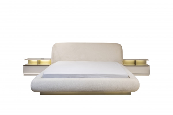 Elegant wäiss Schlofzëmmerkombinatioun Doppelbett Schminktisch Nuetsdëschercher