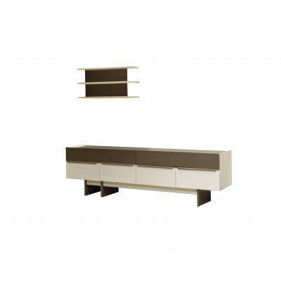 Beige-brong Wunnenzëmmer Garnitur Holz Miwwelen Edel Sideboard Wandregal