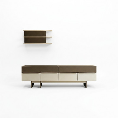 Beige-brong Wunnenzëmmer Garnitur Holz Miwwelen Edel Sideboard Wandregal