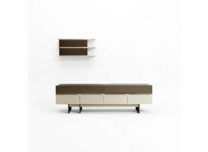 Beige-brong Wunnenzëmmer Garnitur Holz Miwwelen Edel Sideboard Wandregal