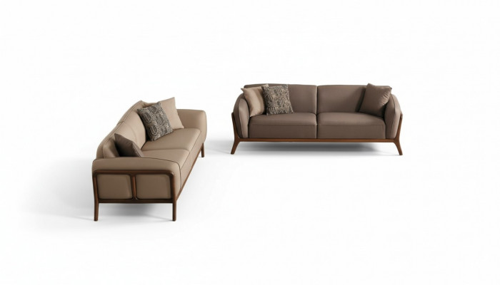 Stilvoll beige dräisëtzeger Garniture Wunnzëmmer Polstercouchen Sëtzméiwwel