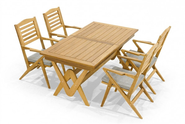 Robust Gaart Garnitur Iessgarnitur 4x Holzstull Designer Iessdësch 5tlg