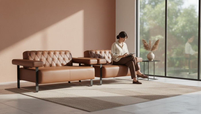 Braun Chesterfield Ledersofas Edelstahl Original Modern 2-Sëtzer Knapp