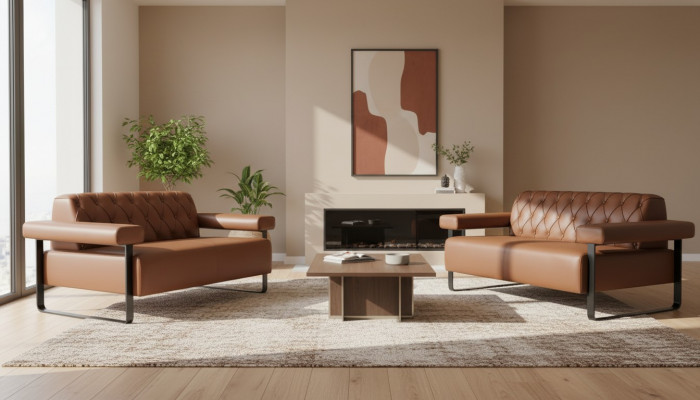 Braun Chesterfield Ledersofas Edelstahl Original Modern 2-Sëtzer Knapp