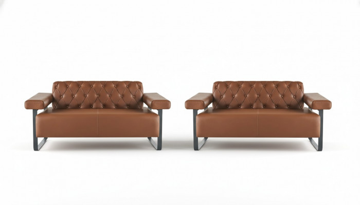 Braun Chesterfield Ledersofas Edelstahl Original Modern 2-Sëtzer Knapp