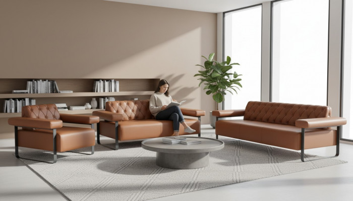Komplett brong Lieder-Canapéen Edelstol 3-Sëtzer 2-Sëtzer Canapé Chesterfield