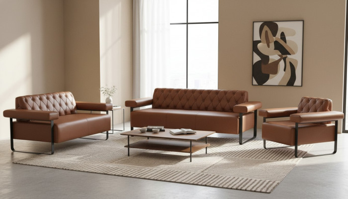 Komplett brong Lieder-Canapéen Edelstol 3-Sëtzer 2-Sëtzer Canapé Chesterfield