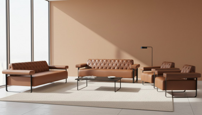 Sofagarnituren 3-Sëtzer 2x Fauteuil Edelstahl Chesterfield Design Braun