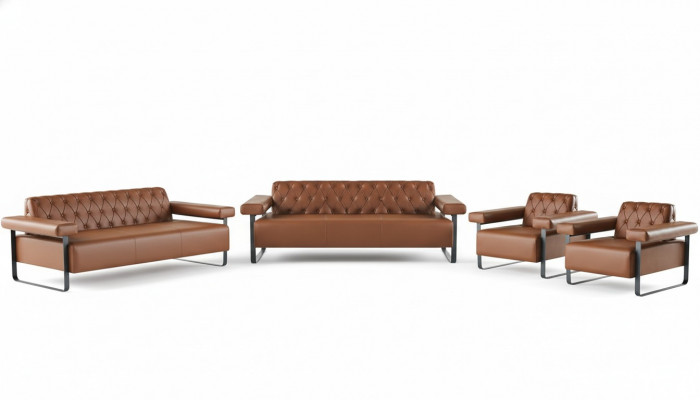 Sofagarnituren 3-Sëtzer 2x Fauteuil Edelstahl Chesterfield Design Braun