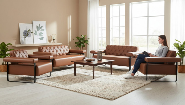 Ledersofaen 2-Sëtzer Sofaen Fotel Canapé Knäpper Chesterfield Edelstahl