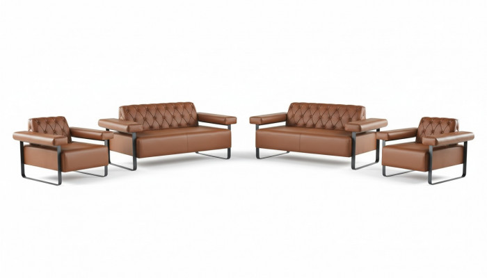 Ledersofaen 2-Sëtzer Sofaen Fotel Canapé Knäpper Chesterfield Edelstahl