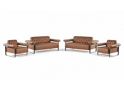 Ledersofaen 2-Sëtzer Sofaen Fotel Canapé Knäpper Chesterfield Edelstahl