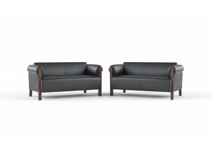 Canapé Modern Sofa-Set 2-Sëtzer Ledersofa Schwaarz Holz Lieder Sofaen