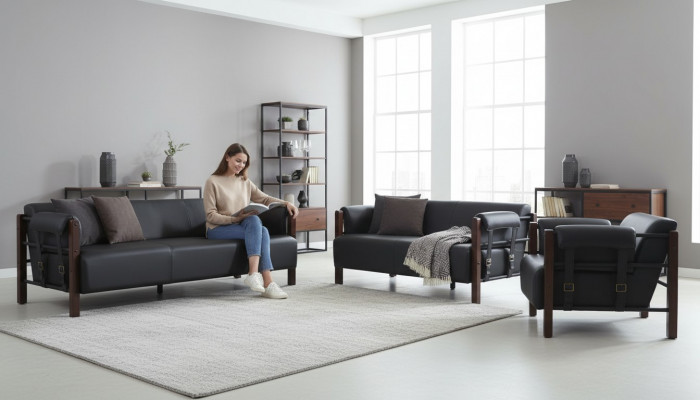 Canapé-Sätz Sofa-Set Liederkanapé 3-Sëtzer 2-Sëtzer Fauteuil Holz Couch