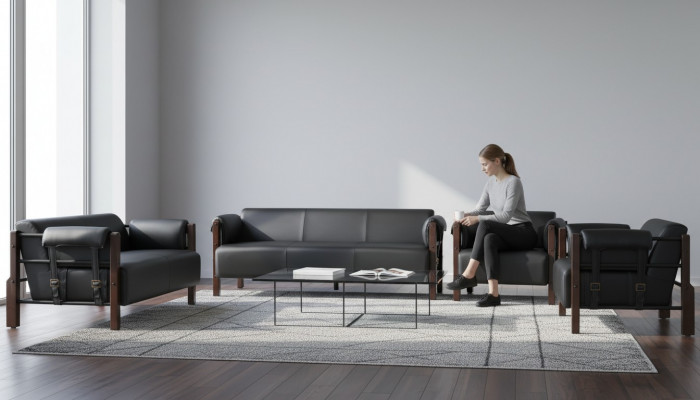 Sëtzmiwwelen 3-Sëtz 2-Sëtz Couch Sofa Ledersofa Set Fotell Schwaarz