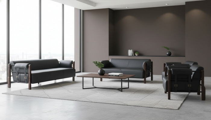 Sëtzmiwwelen 3-Sëtz 2-Sëtz Couch Sofa Ledersofa Set Fotell Schwaarz
